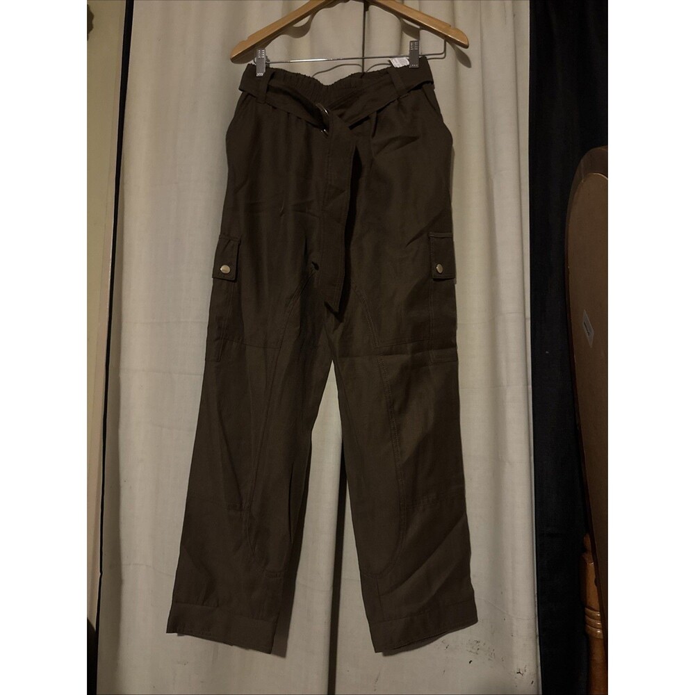 ZARA Women's Brown Cargo Dress Pants Elastic Waist Pockets Casual Size Small NWT
